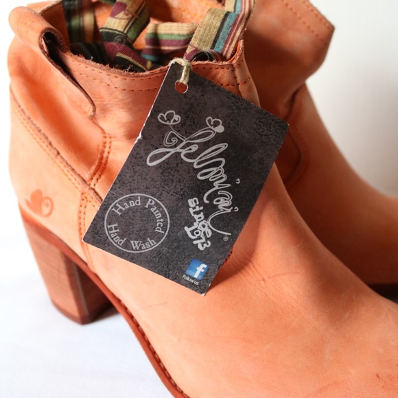 NWT Felmini Orange Leather Heeled Ankle Boot Women's 38 (US 7) Handmade Fall - Picture 4 of 10